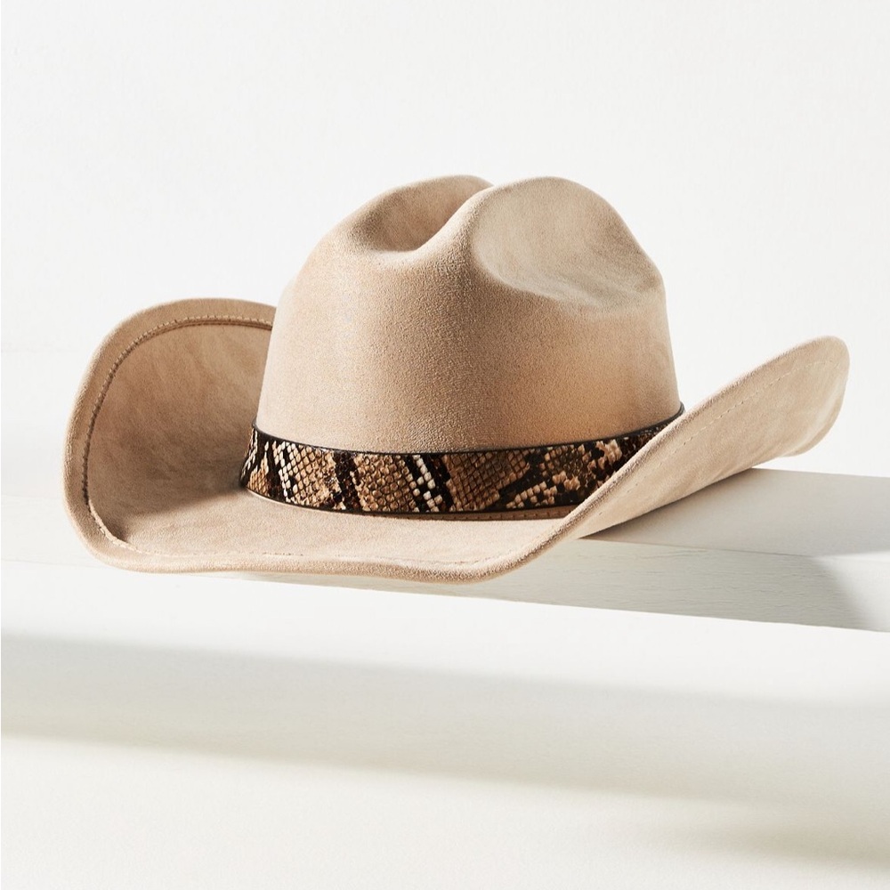 Anthropologie belted rancher hat with snakeskin print band NWT